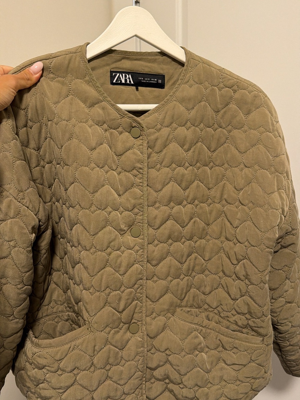 ZARA Quilted Heart Pattern Jacket - Olive - Size S